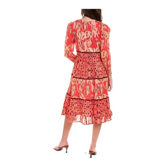 NWT Ro's Garden Robin Midi Dress, Size L, Color Scarlet